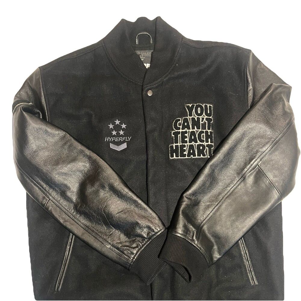 Hyperfly High Varsity Jacket Black Wool Leather Sleeve CANT TEACH HEART Mens 2XL